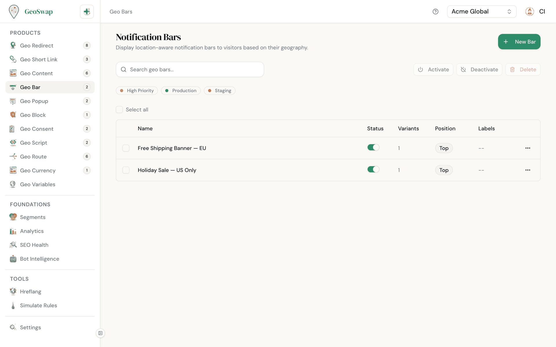 Geo Bars Documentation — Location-Based Notification Bars