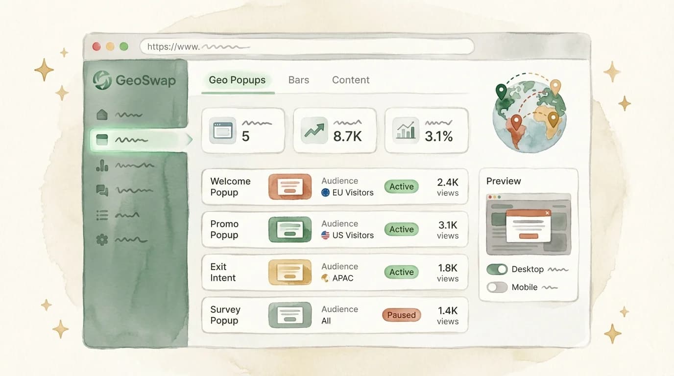 The GeoPopup dashboard